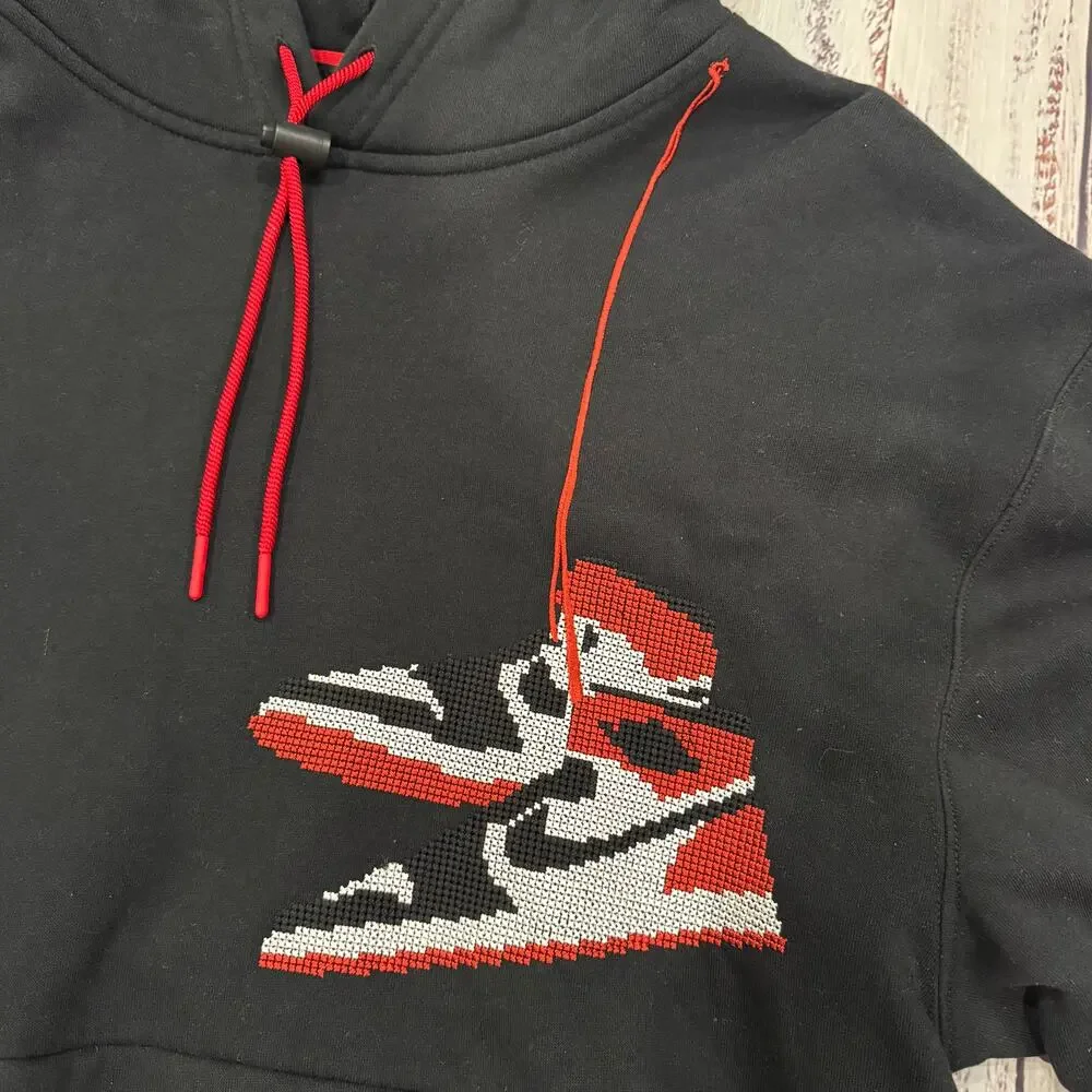 Jordan Jumpman Holiday Pullover Hoodie Mens M Black AJ1 Cross Stitch EUC